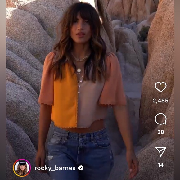 New The Bright Side Rocky Barnes Morning Light Lace Blouse Desert Sandstone sz L - Picture 1 of 10